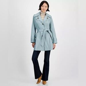 London Fog Women's Single-Breasted Hooded Belted Trench Coat